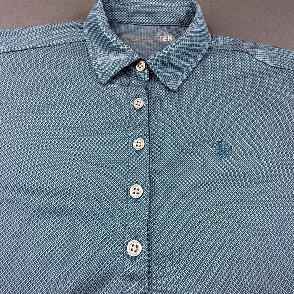 Ariat Polo Shirt Womens Small Blue AriatTek Short Sleeve Geometric Performance - Picture 2 of 8